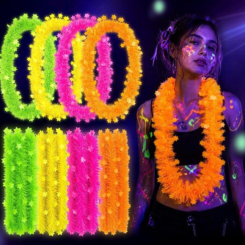 16 PCS Neon Fluorescent Glow in Dark Necklaces Blacklight Glow | For Neon Party Blacklight Events Photo Booth Props Carnival Festival Party Supplies for Women and Men in Kuwait