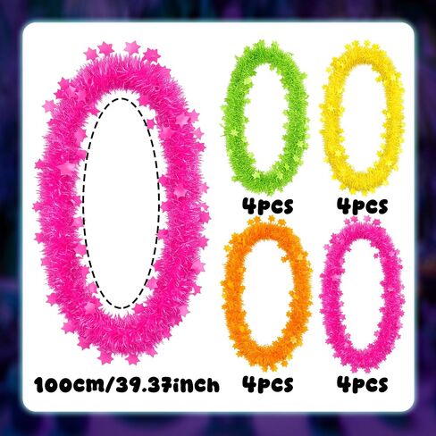 16 PCS Neon Fluorescent Glow in Dark Necklaces Blacklight Glow | For Neon Party Blacklight Events Photo Booth Props Carnival Festival Party Supplies for Women and Men in Kuwait