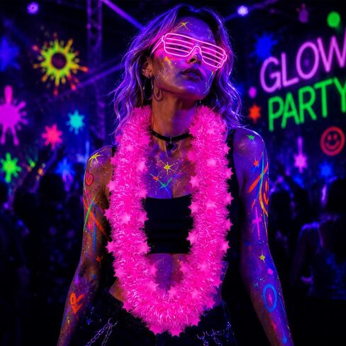 16 PCS Neon Fluorescent Glow in Dark Necklaces Blacklight Glow | For Neon Party Blacklight Events Photo Booth Props Carnival Festival Party Supplies for Women and Men in Kuwait