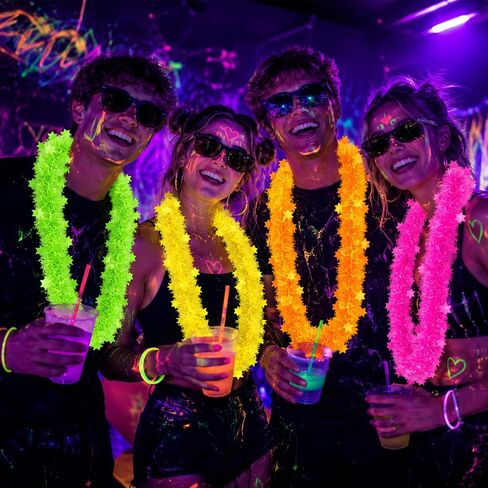 16 PCS Neon Fluorescent Glow in Dark Necklaces Blacklight Glow | For Neon Party Blacklight Events Photo Booth Props Carnival Festival Party Supplies for Women and Men in Kuwait