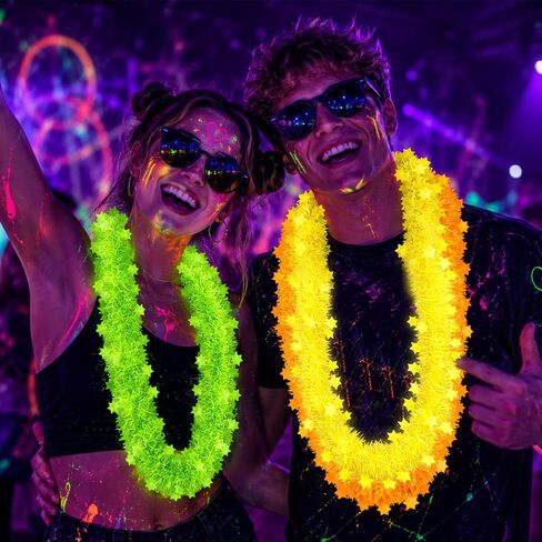 16 PCS Neon Fluorescent Glow in Dark Necklaces Blacklight Glow | For Neon Party Blacklight Events Photo Booth Props Carnival Festival Party Supplies for Women and Men in Kuwait