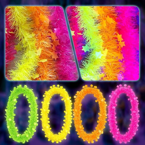 16 PCS Neon Fluorescent Glow in Dark Necklaces Blacklight Glow | For Neon Party Blacklight Events Photo Booth Props Carnival Festival Party Supplies for Women and Men in Kuwait