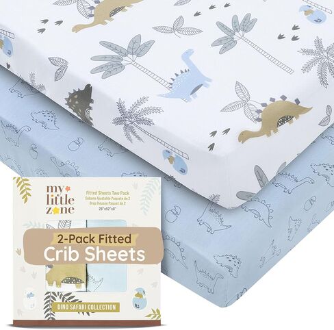 Baby Changing Pad Covers Table Sheet 32"x 16", 8" Deep Pocket - Diaper Cotton Dinosaur Changing Pad Cover, 100% Cotton Cover Sheets 2 Pack, Dino Baby Sheets, Designed in France, Dino Safari in Saudi Arabia