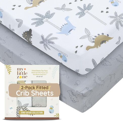 Baby Changing Pad Covers Table Sheet 32"x 16", 8" Deep Pocket - Diaper Cotton Dinosaur Changing Pad Cover, 100% Cotton Cover Sheets 2 Pack, Dino Baby Sheets, Designed in France, Dino Safari in Saudi Arabia