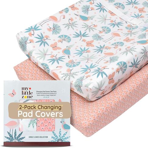 Baby Changing Pad Covers Table Sheet 32"x 16", 8" Deep Pocket - Diaper Cotton Dinosaur Changing Pad Cover, 100% Cotton Cover Sheets 2 Pack, Dino Baby Sheets, Designed in France, Dino Safari in Saudi Arabia