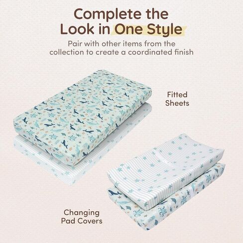 Baby Changing Pad Covers Table Sheet 32"x 16", 8" Deep Pocket - Diaper Cotton Dinosaur Changing Pad Cover, 100% Cotton Cover Sheets 2 Pack, Dino Baby Sheets, Designed in France, Dino Safari in Saudi Arabia