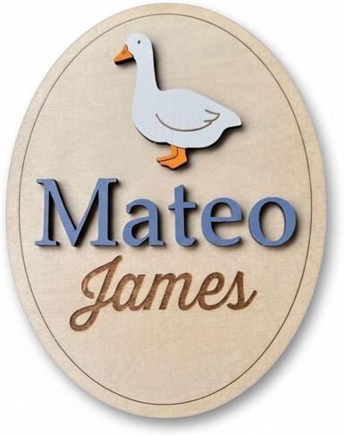 Personalized Baby Name Sign with Goose Wooden Baby Announcement Sign, Custom Newborn Photo Prop for Hospital, Vintage look sign (Goose Name Sign) in Kuwait