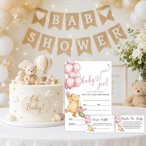 Winnie Baby Shower Invites with Book & Diaper Cards, A Sweet Baby Is on the Way Baby Shower Invitations, 25PCS Fill-In Invites with Envelopes for Girl Boy Baby Shower Gender Reveal Party Decor-B28 in Kuwait