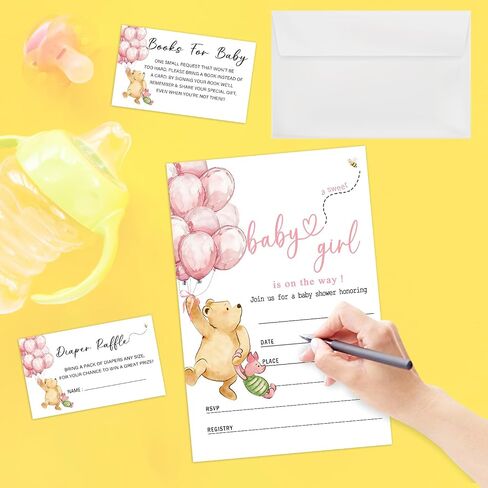 Winnie Baby Shower Invites with Book & Diaper Cards, A Sweet Baby Is on the Way Baby Shower Invitations, 25PCS Fill-In Invites with Envelopes for Girl Boy Baby Shower Gender Reveal Party Decor-B28 in Kuwait