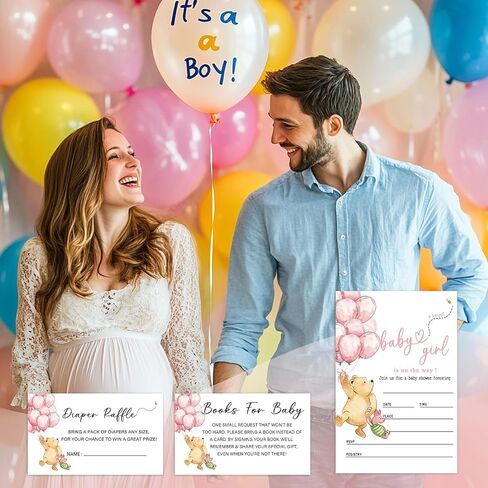 Winnie Baby Shower Invites with Book & Diaper Cards, A Sweet Baby Is on the Way Baby Shower Invitations, 25PCS Fill-In Invites with Envelopes for Girl Boy Baby Shower Gender Reveal Party Decor-B28 in Kuwait
