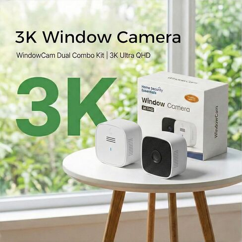 3K No Drill Window Camera, 2Pack Indoor Window Security Cameras with Color Night Vision for Home Security, 2.4G&5G WiFi, Motion Detection, Work w/Alexa&Google Assistant, Anti-Glare, Anti-Reflection B1 in Kuwait