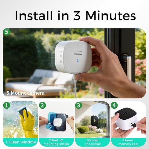 3K No Drill Window Camera, 2Pack Indoor Window Security Cameras with Color Night Vision for Home Security, 2.4G&5G WiFi, Motion Detection, Work w/Alexa&Google Assistant, Anti-Glare, Anti-Reflection B1 in Kuwait