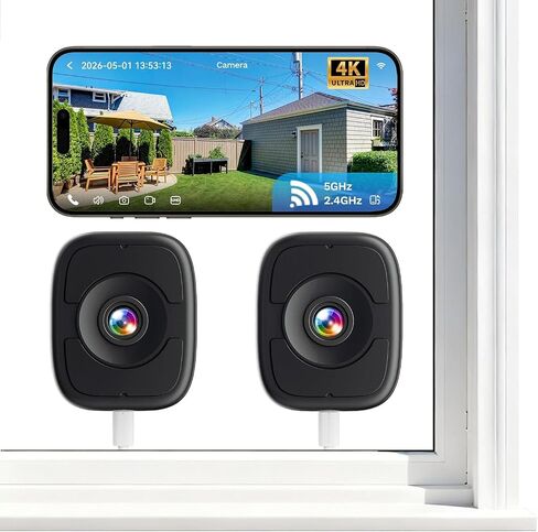 LongPlus 4K 8MP Window Camera 2Pack, WiFi6 Indoor Window Security Camera | Full-Color Night Vision, 24/7 Recording, Person/Vehicle Detection, Damage-Free Installation, Ideal for Apartments, Rentals in Kuwait