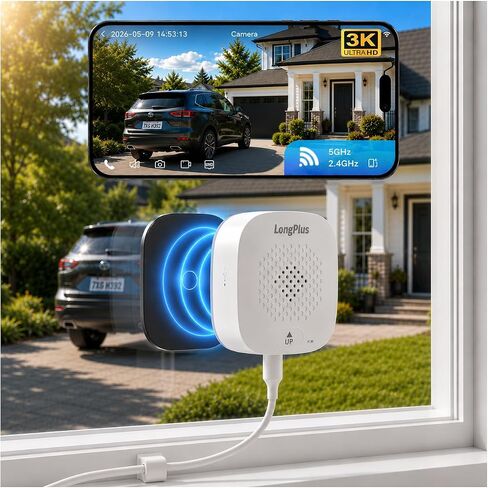 LongPlus 3K 5MP Window Camera for Home Security, No-Drill Indoor Safeview Window Security Camera, Magnetic Mount, 2.4GHz & 5GHz WiFi, Full-Color Night Vision, Human Car Detection, 24/7 Recording in Kuwait