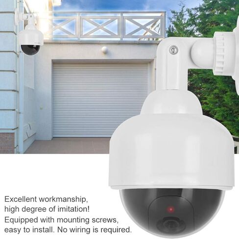 Dummy Camera Fake Security Dome Surveillance Cam with Flashing Red LED Light Wall Mounted Indoor Outdoor ABS Material Black White in Kuwait