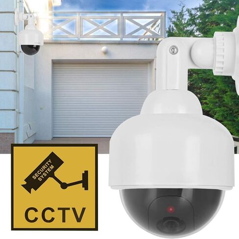 Dummy Camera Fake Security Dome Surveillance Cam with Flashing Red LED Light Wall Mounted Indoor Outdoor ABS Material Black White in Kuwait