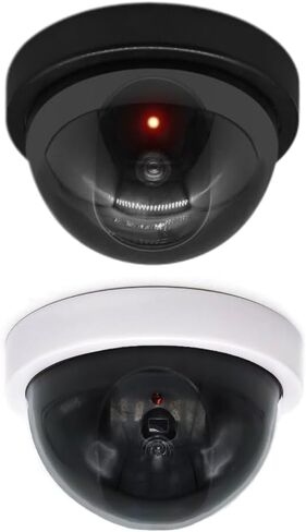 2 Pack Fake Dome Security Camera Dummy CCTV with Flashing Red LED & Warning Stickers in Kuwait
