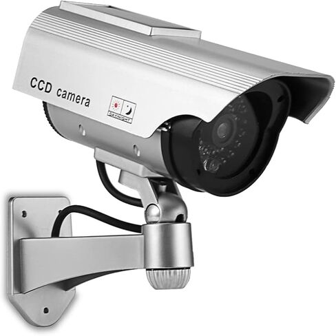 Dummy Security Camera, Looking Fake Surveillance Camera with Flashing Red Light for Home Office Shop Silver Color Adjustable Bracket in Kuwait