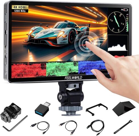 FEELWORLD P6XL (2026 NEW) 6 Inch Field Monitor, 1200nit Touchscreen Camera Monitor, 4K HDMI Input, Aluminum Alloy Body with Cooling Fan, 3D LUT Waveform HDR for DSLR Mirrorless Cameras in Kuwait