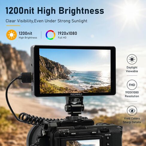 FEELWORLD P6XL (2026 NEW) 6 Inch Field Monitor, 1200nit Touchscreen Camera Monitor, 4K HDMI Input, Aluminum Alloy Body with Cooling Fan, 3D LUT Waveform HDR for DSLR Mirrorless Cameras in Kuwait