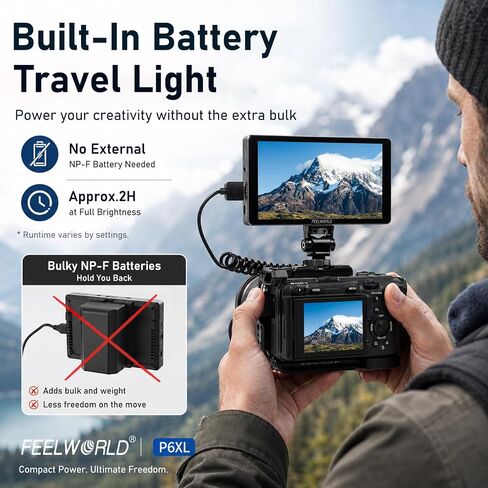 FEELWORLD P6XL (2026 NEW) 6 Inch Field Monitor, 1200nit Touchscreen Camera Monitor, 4K HDMI Input, Aluminum Alloy Body with Cooling Fan, 3D LUT Waveform HDR for DSLR Mirrorless Cameras in Kuwait
