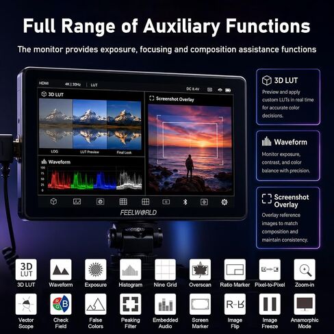 FEELWORLD P6XL (2026 NEW) 6 Inch Field Monitor, 1200nit Touchscreen Camera Monitor, 4K HDMI Input, Aluminum Alloy Body with Cooling Fan, 3D LUT Waveform HDR for DSLR Mirrorless Cameras in Kuwait