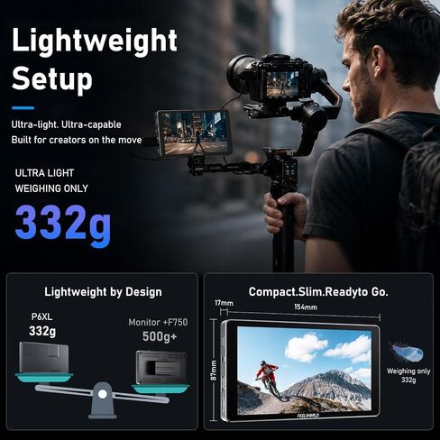 FEELWORLD P6XL (2026 NEW) 6 Inch Field Monitor, 1200nit Touchscreen Camera Monitor, 4K HDMI Input, Aluminum Alloy Body with Cooling Fan, 3D LUT Waveform HDR for DSLR Mirrorless Cameras in Kuwait