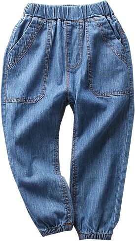 Moonker Kids Boys Baggy Harem Straight Jeans Wide Leg Elastic Waist Denim Pants Stylish Casual Aesthetic Outfits for Tween in Kuwait