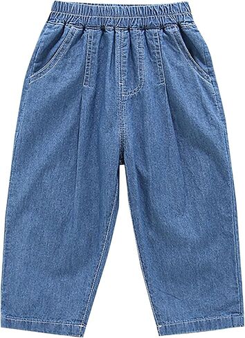 Moonker Kids Boys Baggy Straight Jeans Wide Leg Elastic Waist Harem Denim Pants Comfy Loose Fall Trendy Bottoms for Teens in Kuwait