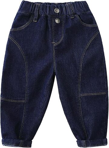 Moonker Boys Cuffed Hem Jeans Kids Y2K Baggy Straight Wide Leg Denim Pants Baby Toddler Fall Solid Loose Fit Trousers Teens in Kuwait