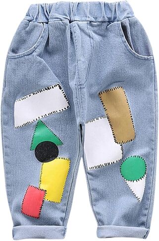Moonker Toddler Boys Baggy Jeans Cute Pattern Straight Wide Leg Casual Demin Pants Streetwear Loose Fit Cosy Outfits Tween in Kuwait