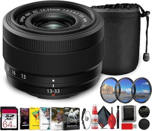 Fujifilm XC 13-33mm f/3.5-6.3 OIS Lens X Mount APS-C Cameras, 20–50mm Equivalent, Optical Image Stabilization Bundle with Filter Kit + 64GB Memory Card + Lens Case and More in Kuwait