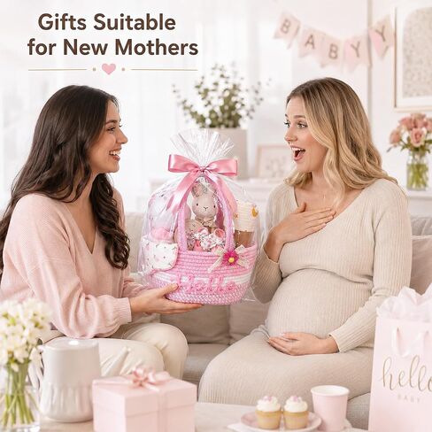 Golray Baby Girl Gifts for Baby Shower, Newborn Baby Girl Gift Basket with Unicorn Lovey Hand Puppet, Muslin Swaddle Blanket, Baby Rattle, Bib, Socks, Milestone Sign, Welcome Baby Gift Set for Girls in Kuwait