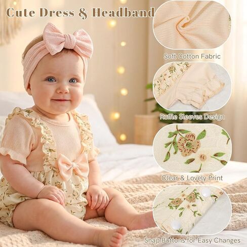 Baby Girl Gifts–Vintage Floral Baby Gifts for Girls,Newborn Baby Girl Gift Set with Cotton Romper & Headband,Fringed Swaddle Blanket,Crochet Flower Rattle–Baby Shower Gifts for Girls in Kuwait
