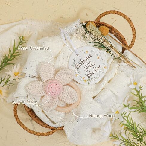 Baby Girl Gifts–Vintage Floral Baby Gifts for Girls,Newborn Baby Girl Gift Set with Cotton Romper & Headband,Fringed Swaddle Blanket,Crochet Flower Rattle–Baby Shower Gifts for Girls in Kuwait