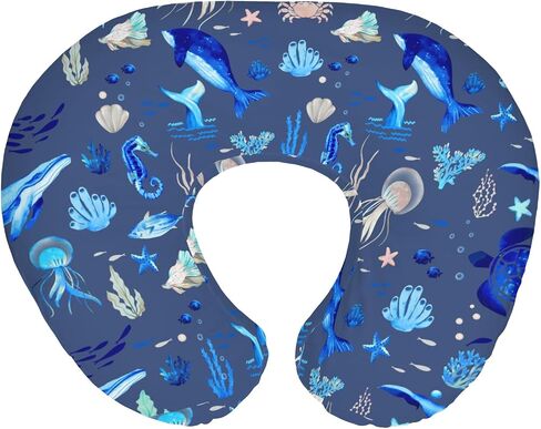 Cute Sea Animals Baby Nursing Pillow Covers for Boy Girl Turtle Whale Jellyfish Sea Horse Nursery Pillowcase for Breastfeeding Pillows Ocean Marine Soft Stretchy Slipcovers for Newborn Infant in Kuwait