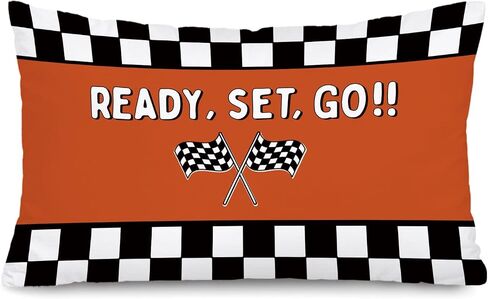 Race Car Room Decor Ready Set Go 18x18 Pillow Cover， | Black and White Checkered Decorative Throw Pillow Covers Pillowcases Decorations for Boys Nursery Room Bedroom Playroom Decor in Kuwait