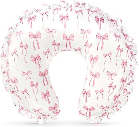 Ruffled Nursing Pillow Cover, Removable Nursing Covers for Breastfeeding Pillows, Stretchy and Soft Fit for Baby Girls Boys Newborn, Pink Bow(Only Cover) in Kuwait