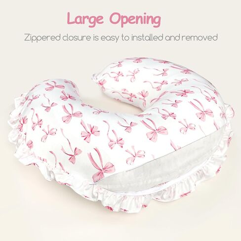Ruffled Nursing Pillow Cover, Removable Nursing Covers for Breastfeeding Pillows, Stretchy and Soft Fit for Baby Girls Boys Newborn, Pink Bow(Only Cover) in Kuwait