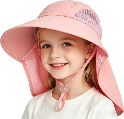 Kids-Sun-Hat Summer UV Protection Beach Hats with Neck-Flap Safari Travel Hiking Hat for 5-10y Boys Girls in Kuwait