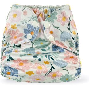 BISENKID Waterproof Cloth Diaper Cover Reusable Swim Diaper - Adjustable Outer Shell Over an Absorbent Inner Layer to Prevent Urine Blowouts - Outer Flower, Size 2 (18-35lbs) in Saudi Arabia