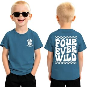 4th Birthday Shirt Boy Four Ever Wild T-Shirt 4 Year Old Toddler Boys Birthday Party Outfit B-Day Tee in Kuwait