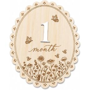 Baby Monthly Milestone Signs, Baby Monthly Milestone Girls, Wooden Double-Sided 1-12 Months Baby Signs with Changeable Numbers, Newborn Photography Props, Nursery Decor for Girls (QR7) in Saudi Arabia