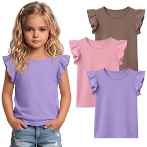 Yooo's Vivi 3 Pack Toddler Girl's Ruffle Sleeve Top | Baby Casual T-shirt, 18M-5T, Infant Plain Sleeveless Tank, Cute, Summer Tees, kindergarten, Preschool, Park, Travel, Vacation in Saudi Arabia