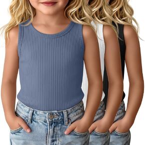 Yooo's Vivi 3 Pack Toddler Girls Cotton Tank Tops Baby Ribbed Sleeveless Undershirts Summer Crew Neck Basic Shirts 18M-5T in Kuwait