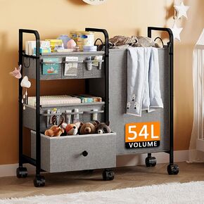 Cidaziya 2In1 Baby Diaper Caddy Organizer with Laundry Hamper, 3 Tier Rolling Cart with Dividers and Drawers, Upgrade Diaper Cart Utility Cart Clothes Organizer for Baby Essentials, New Mom, Nursery in Saudi Arabia