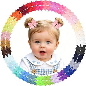 Oaoleer 60pcs Baby Hair Clips, 2" Small Baby Girls Fully Lined Hair Bows Hair Pins Tiny Hair Bows Alligator Clips for Baby Girls Infants Toddlers in Pairs (Type A-60pcs) in Kuwait