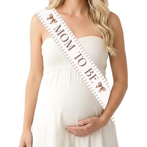 Brown Bow Baby Shower Decorations Brown Stripes Bow Theme Mom to Be Sash Coquette Welcome Baby Sash for Baby Shower Pregnancy Announcement Supplies in Kuwait