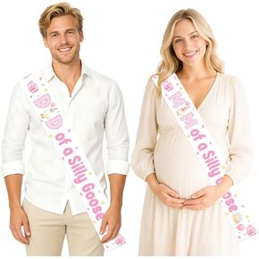 Silly Goose Baby Shower Sash, Pink Goose Theme Mom and Dad to Be Sash Set Gift Box Cake Balloon Farm Animal Mom/Dad of A Silly Goose Sashes for Girls Baby Shower Pregnancy Announcement Supplies in Kuwait