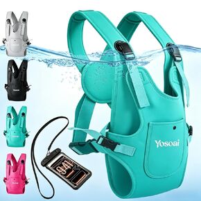 Yosoai Premium Neoprene Water Baby Carrier, Safer Wider 50mm Strap & 60mm Slide Lock Buckle, Ergonomic X+H Back Support, Quick Dry Land & Water Baby Carrier with Waterproof Phone Pouch in Kuwait